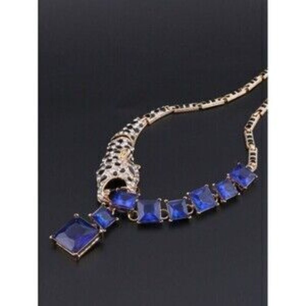 1set Blue Crystal Leopard Necklace Earrings And Ring S Gift Dainty - Picture 4 of 7
